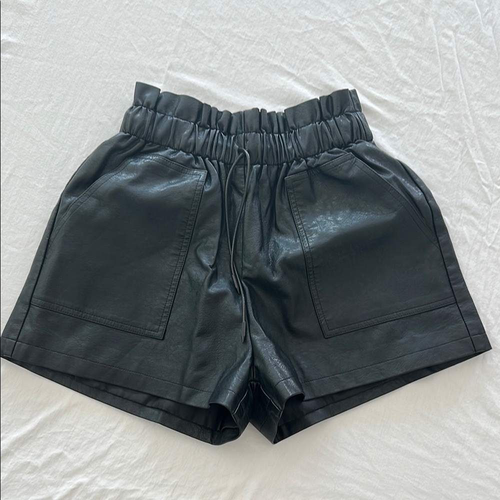 Black High Waist Leather-Like Shorts
